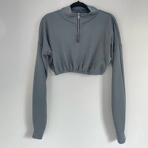 Slate Grey Long Sleeve Crop Top